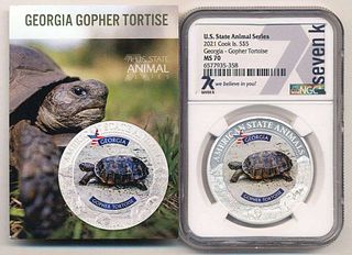 2021 Cook Island $5 Georgia-Gopher Tortoise 1 ozt .999 Silver NGC MS70