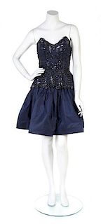 A Fabrice Couture Navy Silk Taffeta Sequin Dress,