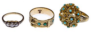 18k Yellow Gold and Turquoise Ring Assortment