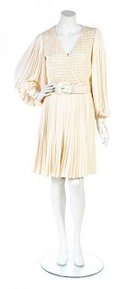 A Galanos Ivory Pleated Dress,