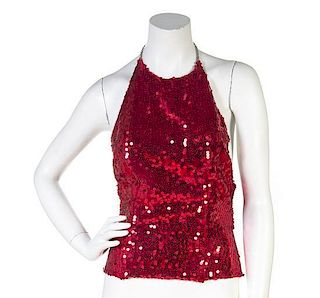 An Atelier Versace Red Sequin Halter Top, Size 40.