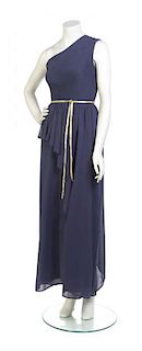 A Givenchy Couture Iris Silk Single Shoulder Gown and Shawl,