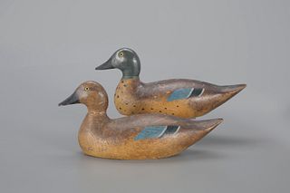 Rare and Early Blue-Winged Teal Pair by Evans Duck Decoy Co. (1921-1932)
