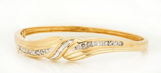 Contemporary Diamond and 14K Gold Bangle Bracelet
