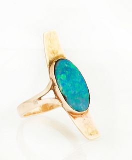 Vintage Artisan Yellow Gold and Opal Triplet Ring