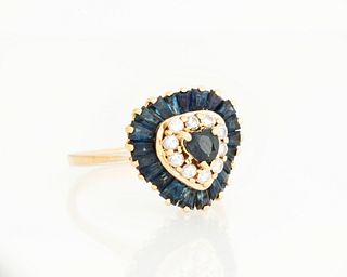 Vintage 14K Gold, Sapphire and Diamond Heart Ring
