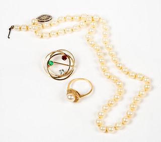 Pearl, 14K Gold, Diamond and Gemstone Group of Jewelry