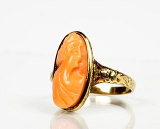 Coral Cameo 14K Gold Ring