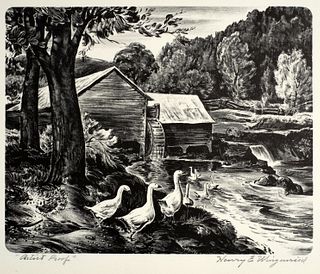 Henry E. Winzenreid (1892-1971), Geese by the Mill, c.1940