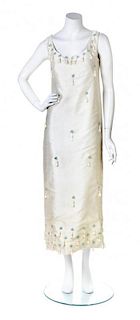 A Jean Varon Ivory Silk Tassel Dress, Size 12.