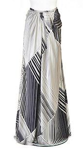 A Jean-Louis Scherrer Black and Ivory Graphic Silk Print Skirt, Size 40.