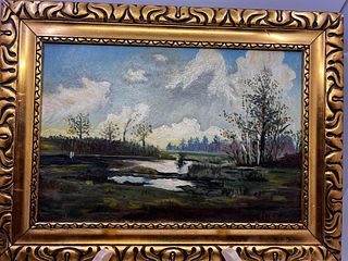 Landscape Oil painting on board signed Schumann