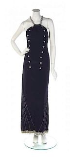 * A Karl Lagerfeld for Chloe Navy Rhinestone Gown,
