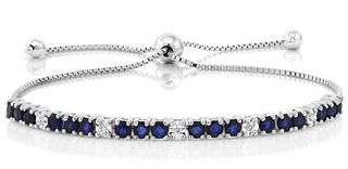 Gemstone King Sterling Silver Blue Sapphire and White Diamond Tennis Bracelet