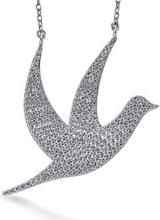 Gemstone King King Keren Hanan Art Sterling Silver Hope Dove Pendant Necklace, Pave Setting Limited Edition