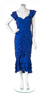 A Loris Azzaro Blue Jacquard Dress,