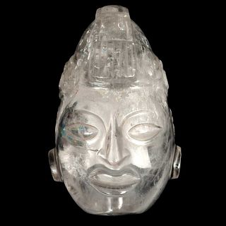 CABEZA  MAYA SIGLO XX Elaborada en cristal de roca 14 cm altura Detalles de conservación