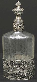 German .800 Silver & Etched Crystal Decanter