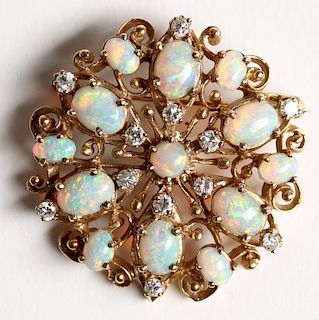 14K Opal & Diamond Pendant Brooch