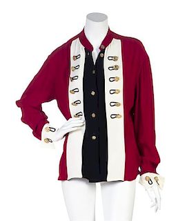A Moschino Red, Cream and Black Silk 'Band Jacket' Blouse. Size 8.