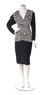 A Norma Kamali Black and Leopard Print Dress, Size 6.