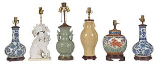 Six Chinese Porcelain Vases Converted to Lamps