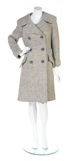 A Norman Norell Grey and Ivory Chevron Wool Coat,