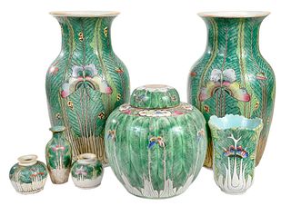 Seven Chinese Export Porcelain Cabbage Leaf Vases