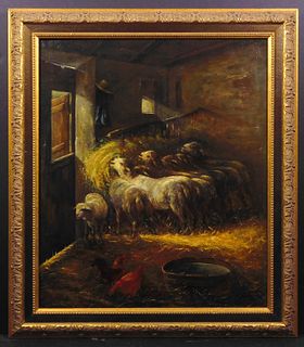 P. Gardner: Barn Scene with Sheep