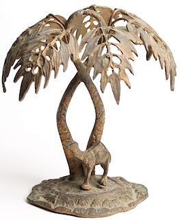 Orientalist Brass Camel in Oasis Figurine