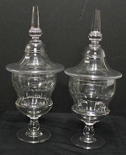 Pair of Vintage Covered Urn-Form Cut Glass Vases