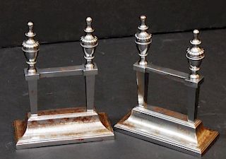 Pair of Silver-Tone Steel Double Urn-Top Andirons