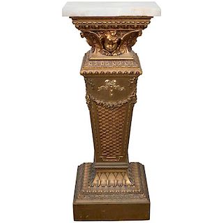 Neoclassical Alabaster-Top Gilt Pedestal, 20th C.