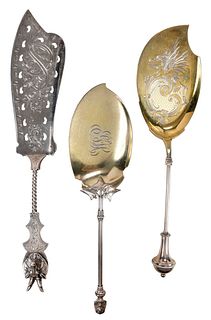 Three Large Sterling Ice Cream and Fish Servers