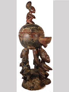 Large Covered Ceremonial Bowl w/5 Figures, Yoruba, Nigeria