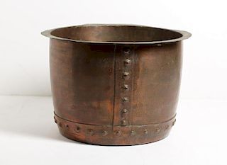 Large Antique Riveted Copper Planter Pot
