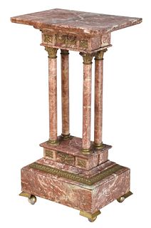 Continental Neoclassical Style Bronze Mounted Rouge Marble Portico Pedestal