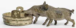 Austrian Cold-Painted Bronze of Pigs at a Trough