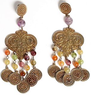Pair of Coin Metal & Glass Bead Earrings