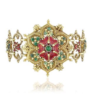 Antique Enamel Floral Motif Gold Bracelet
