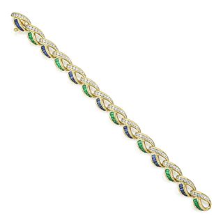 Charles Krypell Sapphire Emerald and Diamond Gold Bracelet