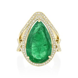 Emerald and Diamond Ring and Complementary Diamond Band