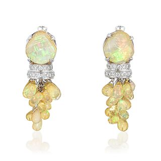 Opal and Diamond Grape Drop Earrings