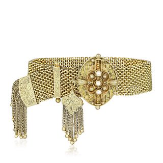 Antique Pearl Gold Buckle and Tassel Bracelet