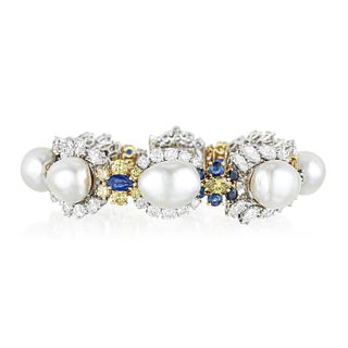 Vintage South Sea Pearl Diamond and Sapphire Bracelet