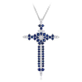 Sapphire and Diamond Cross Pendant with Chain