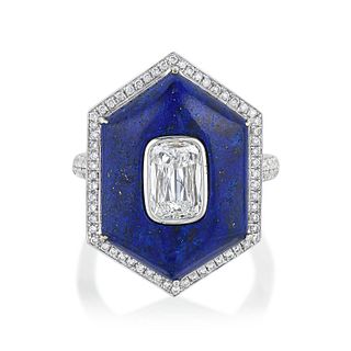 Lapis Lazuli and Diamond Shield Ring