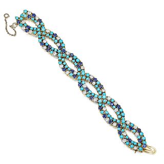 Vintage Sapphire Turquoise and Diamond Bracelet, French
