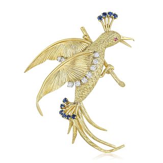 Gubelin Diamond Gold Bird Brooch