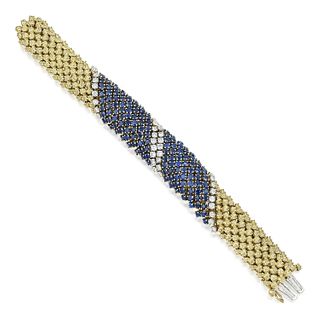 Vintage Sapphire and Diamond Flexible Gold Bracelet
